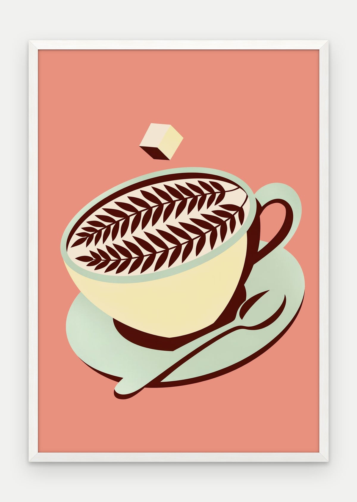 Plakat Cappuccino w ramie, oprawa: drewno białe, format 70 × 100 cm