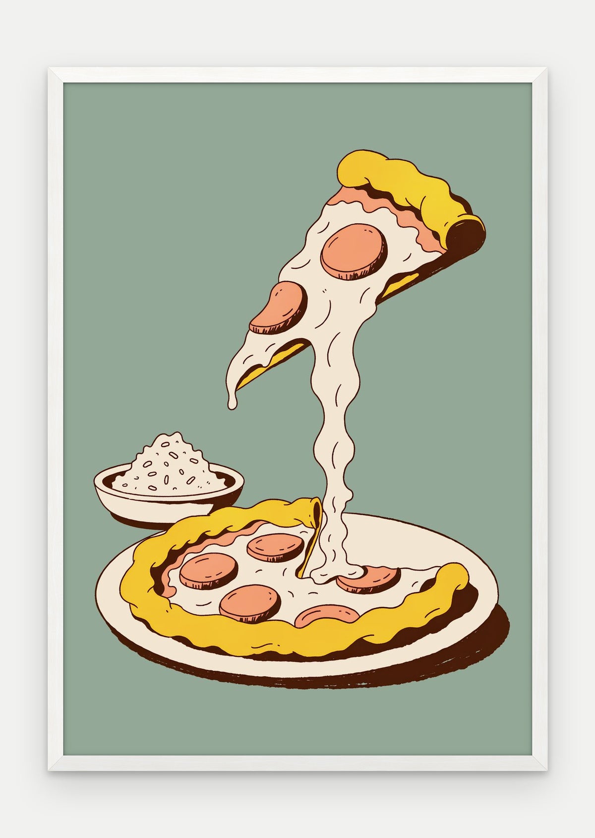 Plakat Pizza w ramie, oprawa: drewno białe, format 70 × 100 cm