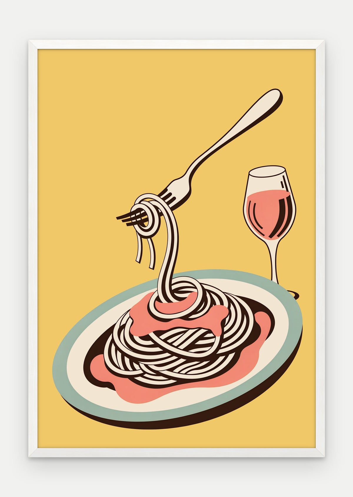 Plakat Spaghetti pomodoro w ramie, oprawa: drewno białe, format 70 × 100 cm