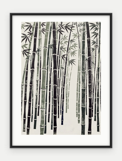 Plakat Bambus w ramie, oprawa: aluminium czarne, z passe-partout, format 30 × 40 cm