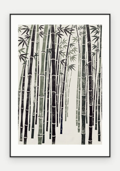 Plakat Bambus w ramie, oprawa: aluminium czarne, z passe-partout, format 70 × 100 cm