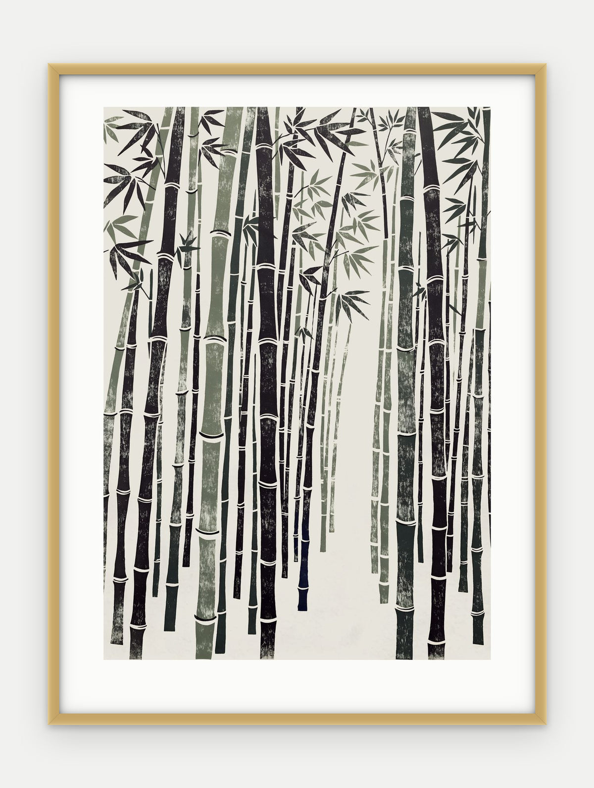 Plakat Bambus w ramie, oprawa: aluminium złote, z passe-partout, format 30 × 40 cm