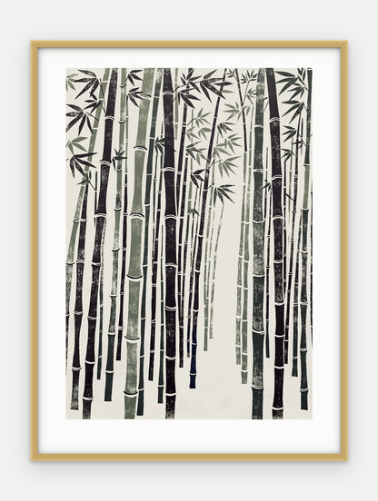 Plakat Bambus w ramie, oprawa: aluminium złote, z passe-partout, format 30 × 40 cm