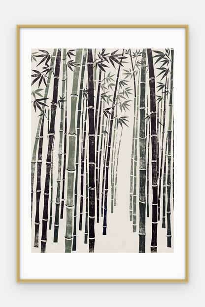 Plakat Bambus w ramie, oprawa: aluminium złote, z passe-partout, format 40 × 60 cm