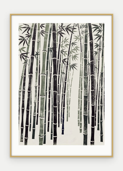 Plakat Bambus w ramie, oprawa: aluminium złote, z passe-partout, format 50 × 70 cm
