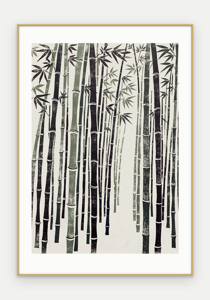 Plakat Bambus w ramie, oprawa: aluminium złote, z passe-partout, format 70 × 100 cm