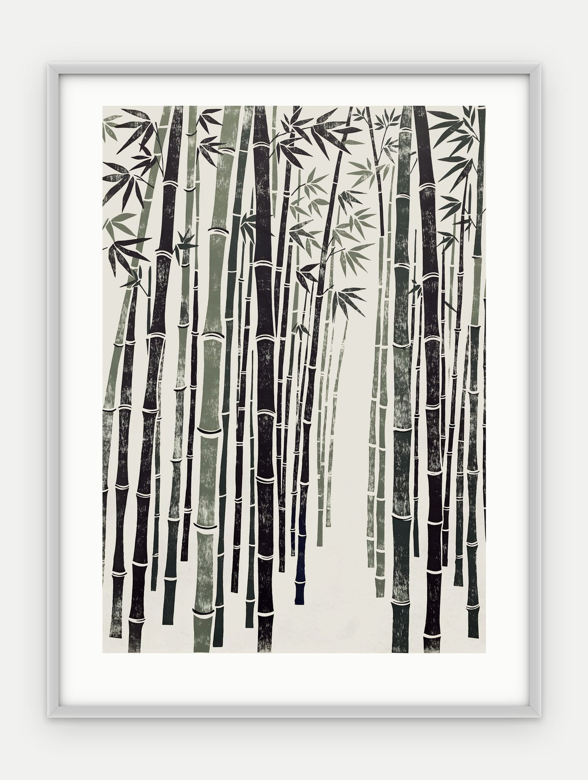 Plakat Bambus w ramie, oprawa: aluminium srebrne, z passe-partout, format 30 × 40 cm