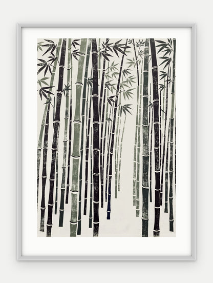 Plakat Bambus w ramie, oprawa: aluminium srebrne, z passe-partout, format 30 × 40 cm