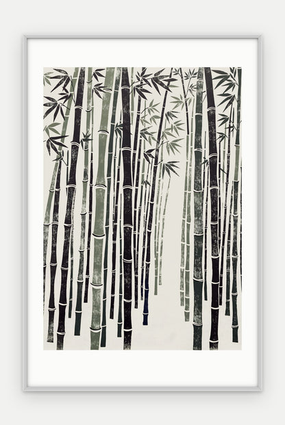 Plakat Bambus w ramie, oprawa: aluminium srebrne, z passe-partout, format 40 × 60 cm