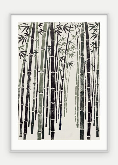 Plakat Bambus w ramie, oprawa: aluminium srebrne, z passe-partout, format 50 × 70 cm