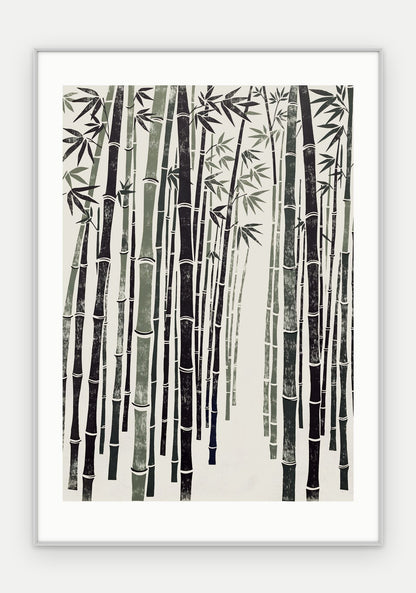 Plakat Bambus w ramie, oprawa: aluminium srebrne, z passe-partout, format 70 × 100 cm
