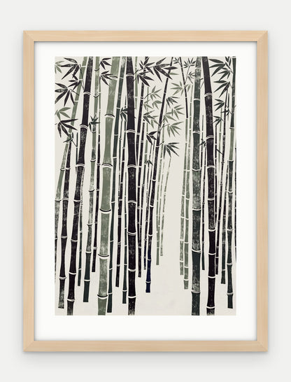 Plakat Bambus w ramie, oprawa: drewno naturalne, z passe-partout, format 30 × 40 cm