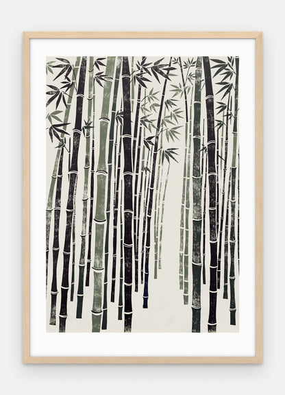Plakat Bambus w ramie, oprawa: drewno naturalne, z passe-partout, format 50 × 70 cm