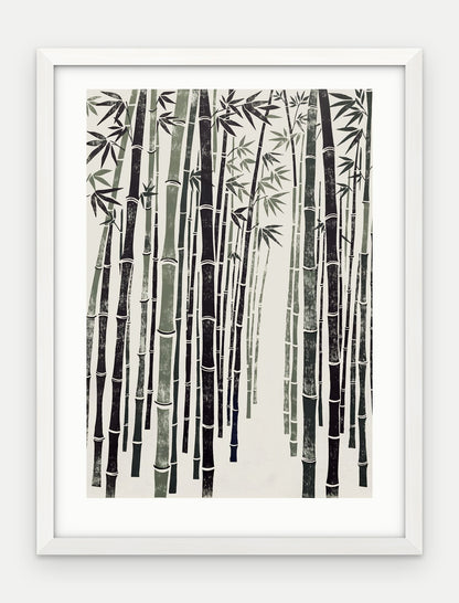 Plakat Bambus w ramie, oprawa: drewno białe, z passe-partout, format 30 × 40 cm