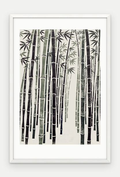 Plakat Bambus w ramie, oprawa: drewno białe, z passe-partout, format 40 × 60 cm
