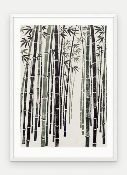 Plakat Bambus w ramie, oprawa: drewno białe, z passe-partout, format 50 × 70 cm