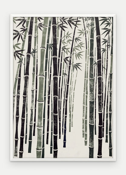 Plakat Bambus w ramie, oprawa: drewno białe, format 50 × 70 cm