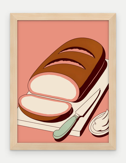 Plakat Bochenek chleba w ramie, oprawa: drewno naturalne, format 30 × 40 cm