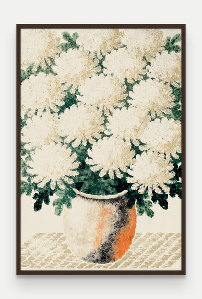 Obraz na płótnie Chryzantemy w ramie, oprawa: drewno brązowe, format 80 × 120 cm