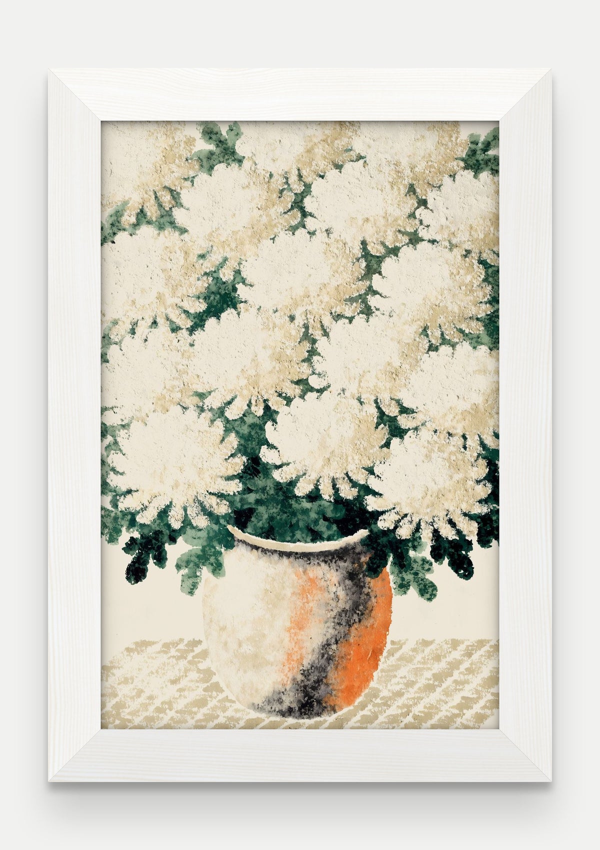 Obraz na płótnie Chryzantemy w ramie, oprawa: drewno białe, format 20 × 30 cm