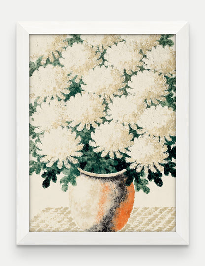 Obraz na płótnie Chryzantemy w ramie, oprawa: drewno białe, format 30 × 40 cm