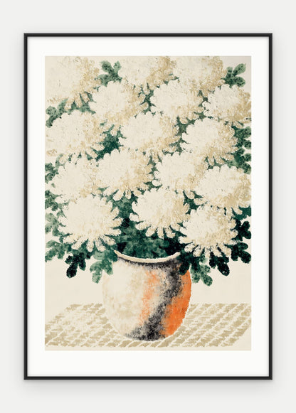 Plakat Chryzantemy w ramie, oprawa: aluminium czarne, z passe-partout, format 50 × 70 cm