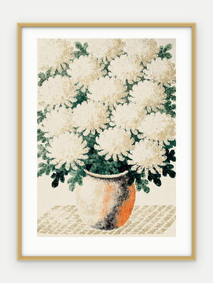 Plakat Chryzantemy w ramie, oprawa: aluminium złote, z passe-partout, format 30 × 40 cm