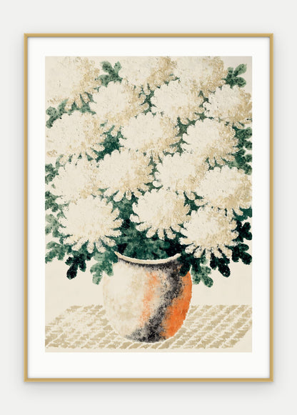 Plakat Chryzantemy w ramie, oprawa: aluminium złote, z passe-partout, format 50 × 70 cm
