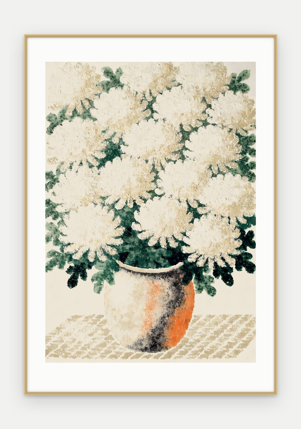 Plakat Chryzantemy w ramie, oprawa: aluminium złote, z passe-partout, format 70 × 100 cm