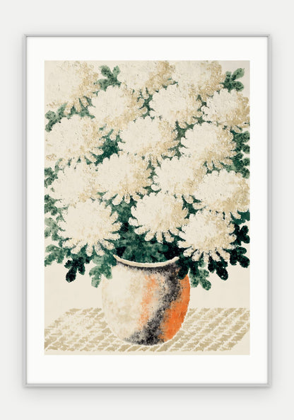 Plakat Chryzantemy w ramie, oprawa: aluminium srebrne, z passe-partout, format 70 × 100 cm