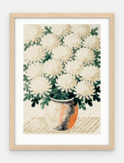 Plakat Chryzantemy w ramie, oprawa: drewno naturalne, z passe-partout, format 30 × 40 cm
