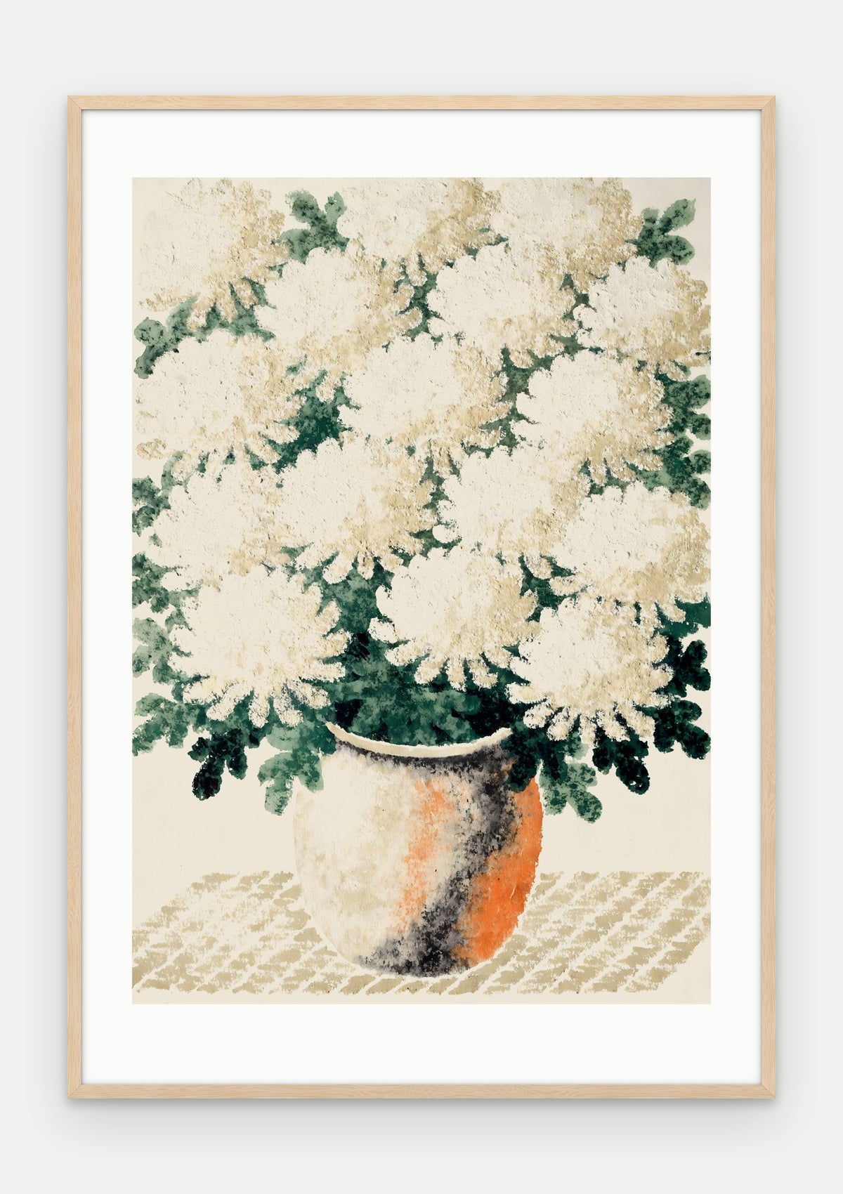Plakat Chryzantemy w ramie, oprawa: drewno naturalne, z passe-partout, format 70 × 100 cm