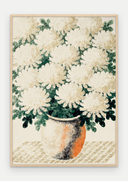 Plakat Chryzantemy w ramie, oprawa: drewno naturalne, format 70 × 100 cm