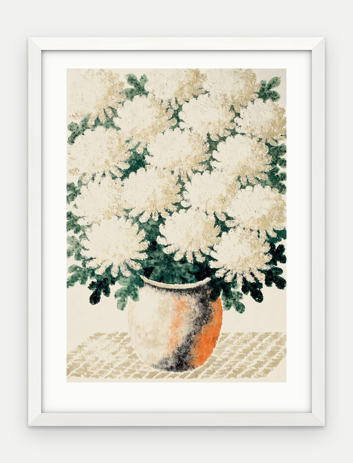 Plakat Chryzantemy w ramie, oprawa: drewno białe, z passe-partout, format 30 × 40 cm