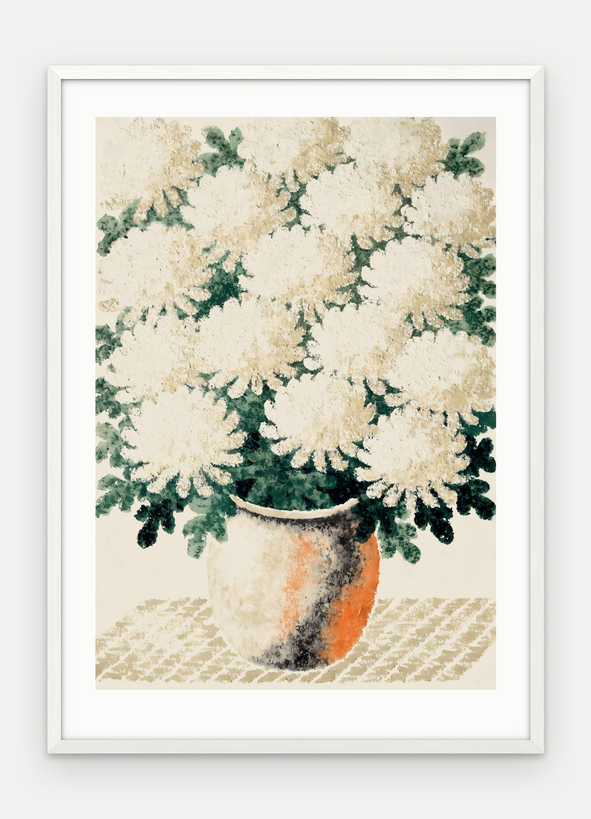 Plakat Chryzantemy w ramie, oprawa: drewno białe, z passe-partout, format 50 × 70 cm