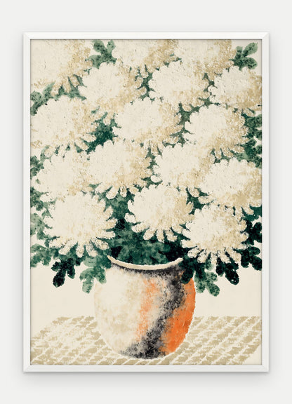 Plakat Chryzantemy w ramie, oprawa: drewno białe, format 50 × 70 cm