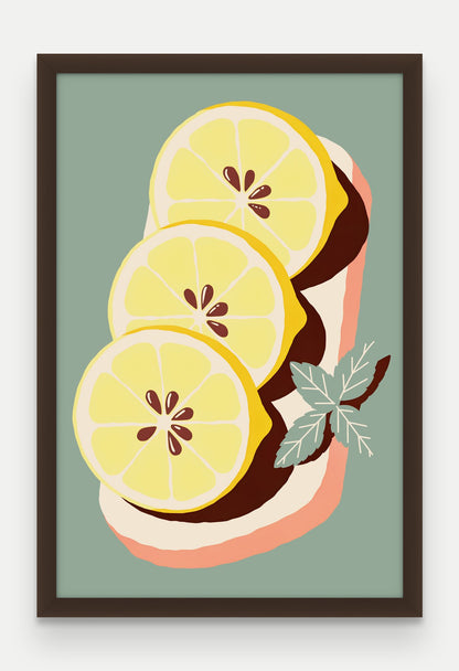 Obraz na płótnie Cytryny na desce w ramie, oprawa: drewno brązowe, format 40 × 60 cm