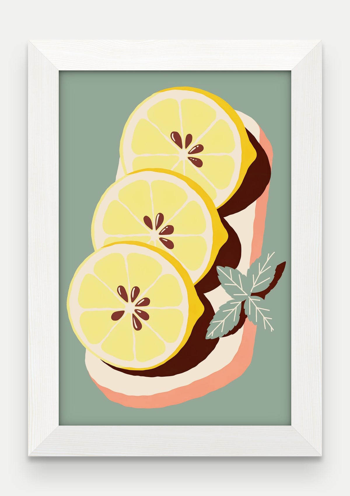 Obraz na płótnie Cytryny na desce w ramie, oprawa: drewno białe, format 20 × 30 cm