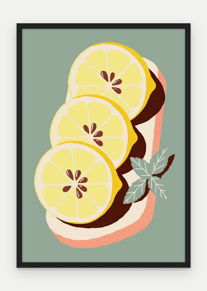 Plakat Cytryny na desce w ramie, oprawa: drewno czarne, format 70 × 100 cm