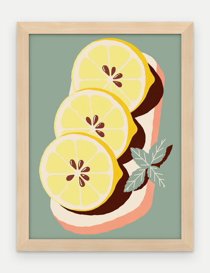 Plakat Cytryny na desce w ramie, oprawa: drewno naturalne, format 30 × 40 cm