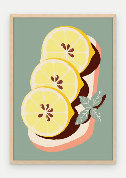 Plakat Cytryny na desce w ramie, oprawa: drewno naturalne, format 70 × 100 cm