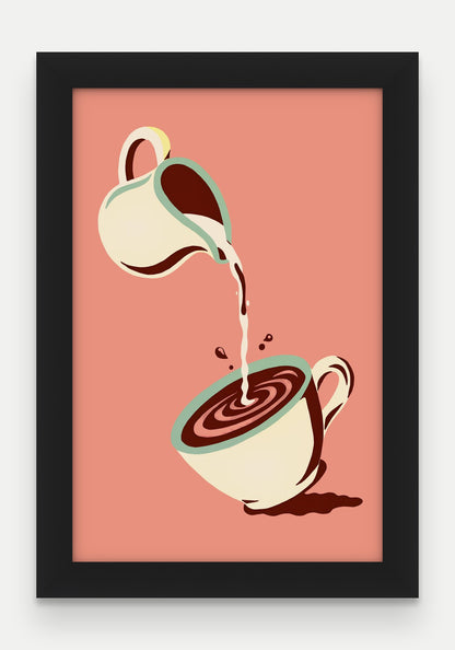 Obraz na płótnie Kawa z mlekiem w ramie, oprawa: drewno czarne, format 20 × 30 cm