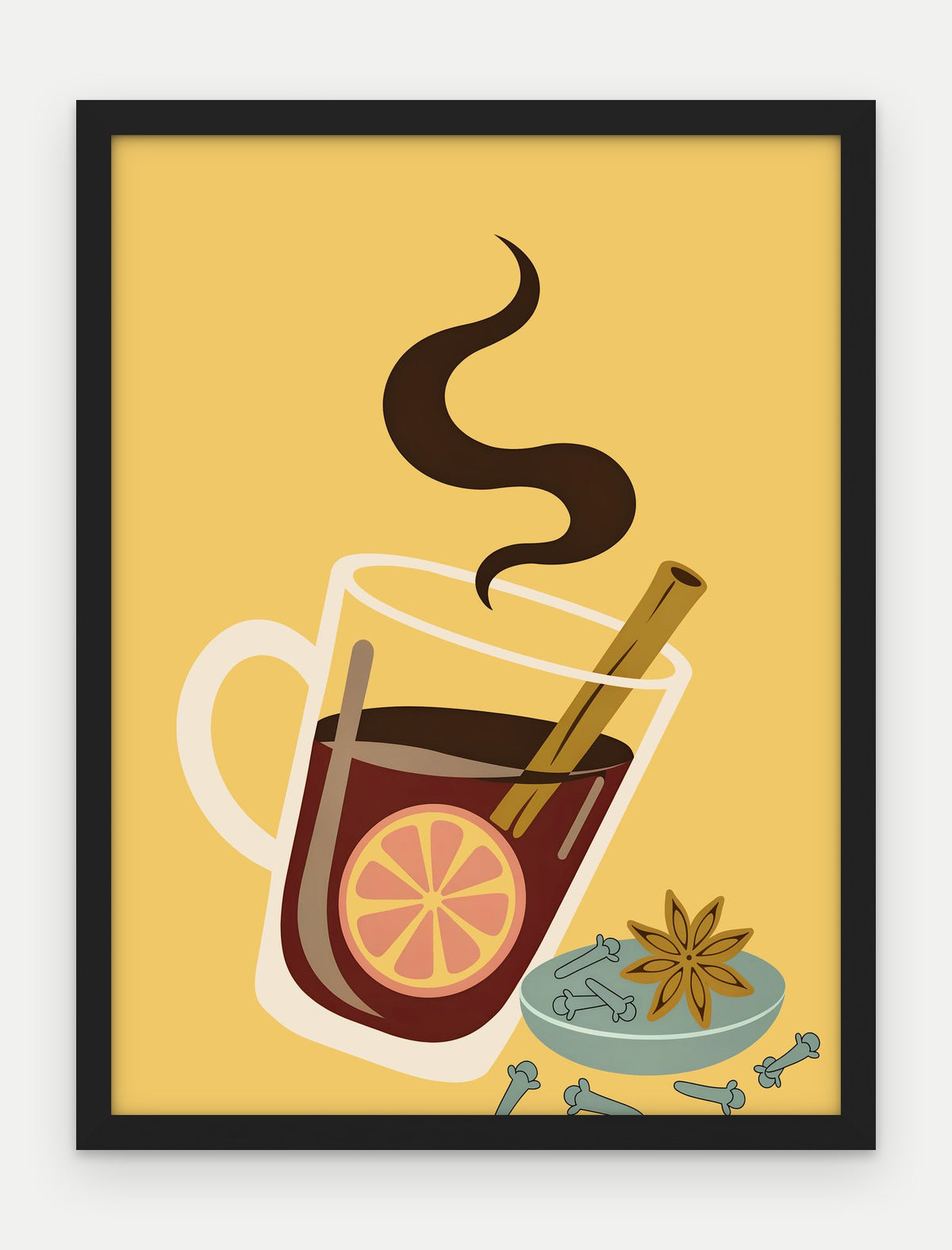 Plakat Grzane wino w ramie, oprawa: drewno czarne, format 30 × 40 cm