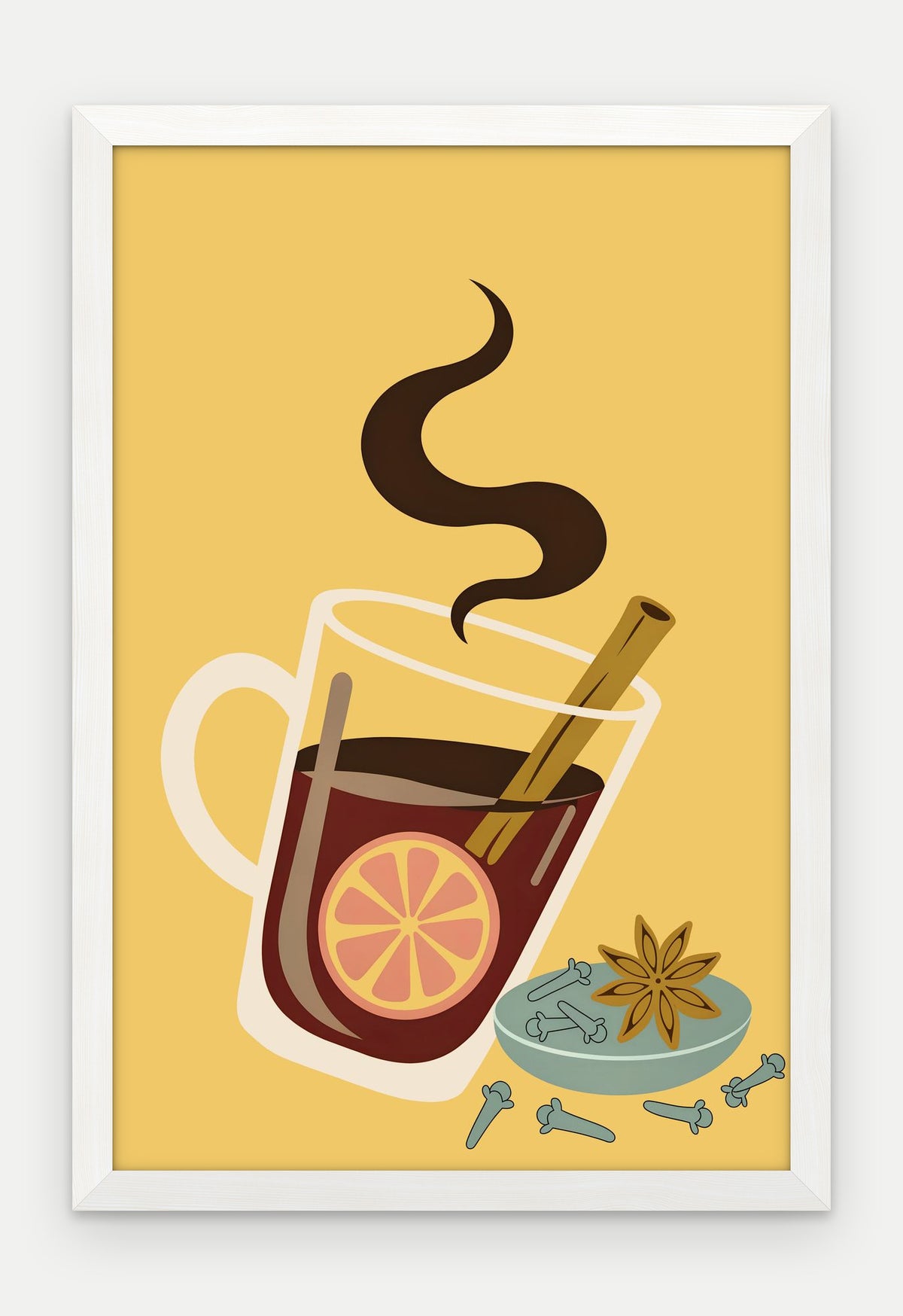 Plakat Grzane wino w ramie, oprawa: drewno białe, format 40 × 60 cm