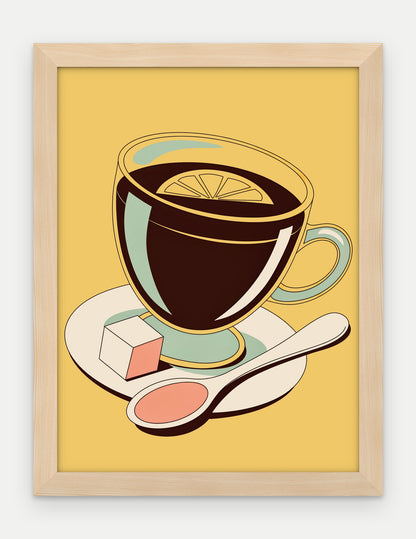 Plakat Herbata w szklance w ramie, oprawa: drewno naturalne, format 30 × 40 cm