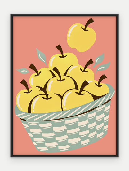 Plakat Kosz jabłek w ramie, oprawa: aluminium czarne, format 30 × 40 cm