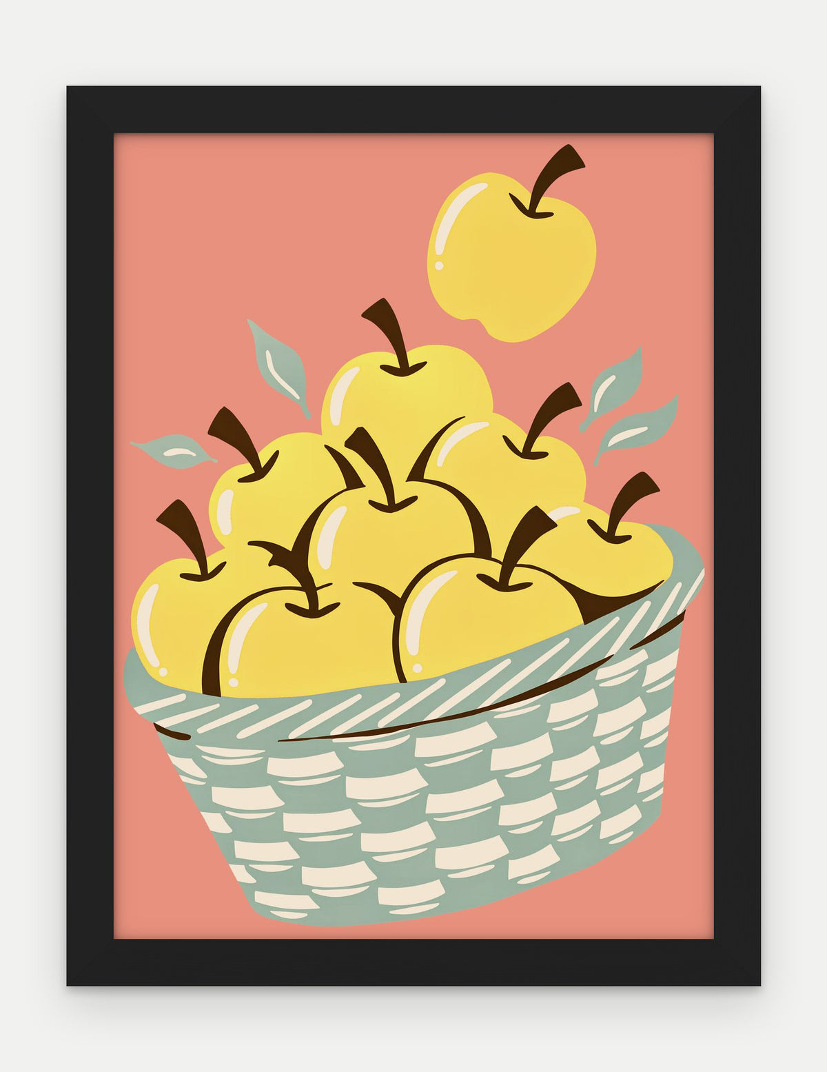 Plakat Kosz jabłek w ramie, oprawa: drewno czarne, format 30 × 40 cm