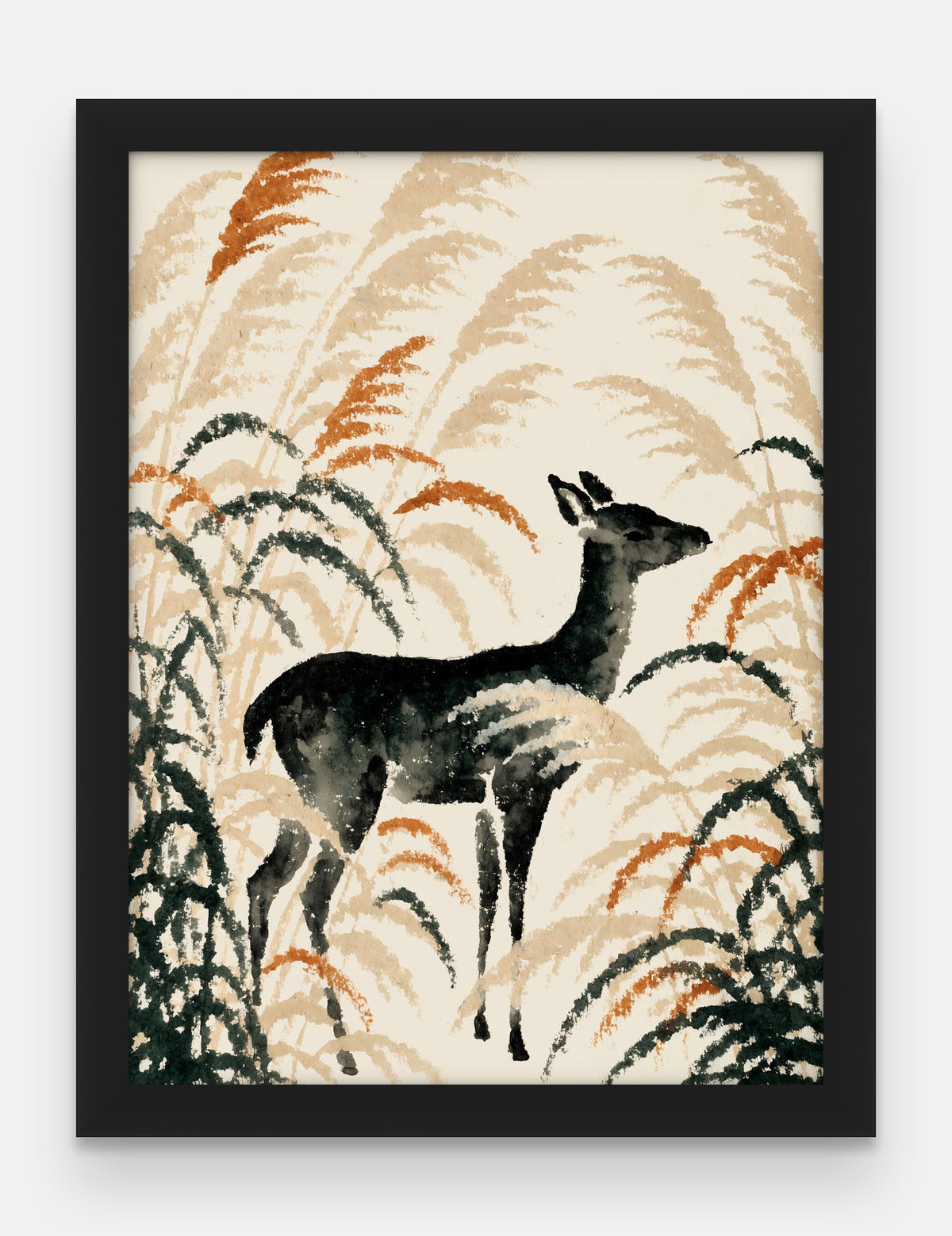 Obraz na płótnie Jelen w ramie, oprawa: drewno czarne, format 30 × 40 cm