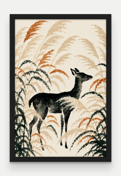 Obraz na płótnie Jelen w ramie, oprawa: drewno czarne, format 40 × 60 cm