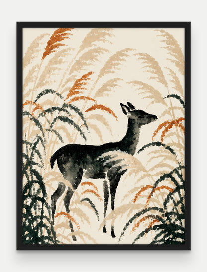 Obraz na płótnie Jelen w ramie, oprawa: drewno czarne, format 60 × 80 cm